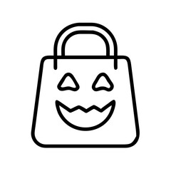 Poster - Halloween trick or treat bag vector icon illustration, spooky pumpkin face outline graphic design