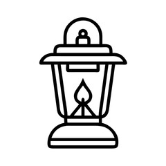 Poster - Vector outline drawing of a vintage camping lantern light for outdoor adventures and hiking trips