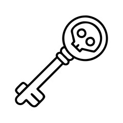 Poster - Skull key vector illustration, antique skeleton key with skull, halloween key outline icon, spooky key