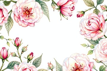 Wall Mural - Delicate watercolor rose buds & leaves, repeating pattern, elegant, vintage, blossom