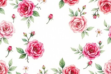 Wall Mural - Delicate watercolor roses, leaves & buds, repeating pattern, pastel, wallpaper