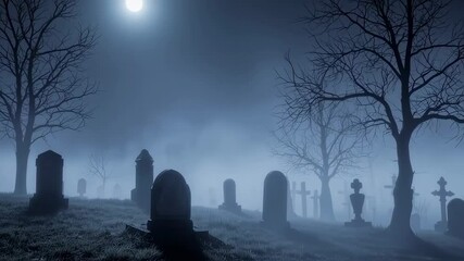 Wall Mural - Happy Halloween or any mysterious, spooky-themed project. Cinematic smoke or fog on Cemetery.