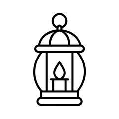 Poster - Outline drawing of a vintage lantern with a candle flame for decoration and illumination purpose