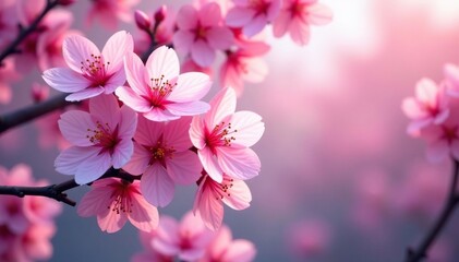 Wall Mural - Dense, overlapping sakura blooms, vibrant color palette, full, illustration, lush