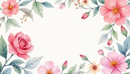 Wall Mural - Delicate watercolor floral pattern, soft pastel hues, botanical, fabric
