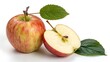 © ARIFUZZAMAN - Fresh Gala Apples Whole And Sliced With Green Leaves On White Background