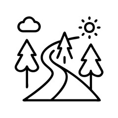 Poster - Outline drawing of a scenic road trip with trees sun and cloud perfect for coloring books and design