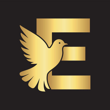 Initial Pigeon Logo combine with letter E vector template	