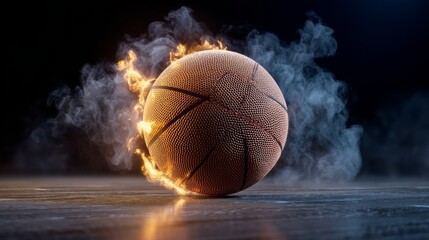 Fototapete - Basketball Caught in a Dramatic Blaze of Flames and Smoke Symbolizes Fierce Competition and Intense Athleticism in Surreal Artistry