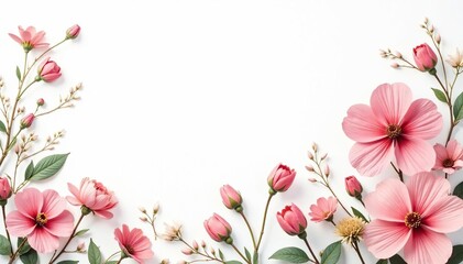 Wall Mural - Delicate, small-scale floral print on white background, leaf, pretty, nature