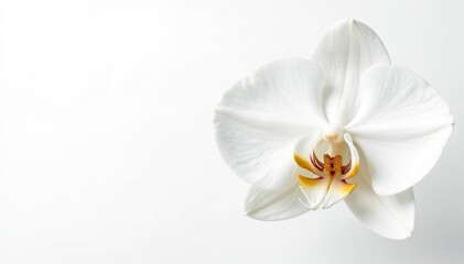Wall Mural - Delicate white orchid blossom on pure white backdrop, stock, pure, serene