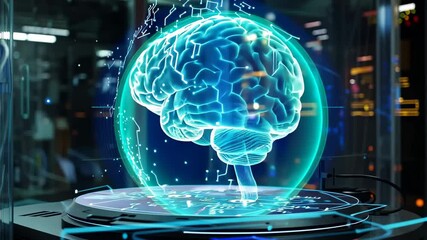Poster - Exploring the dazzling world of artificial intelligence through a glowing digital brain in a futuristic lab Generative AI