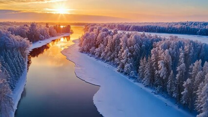 Wall Mural - snowy forest river