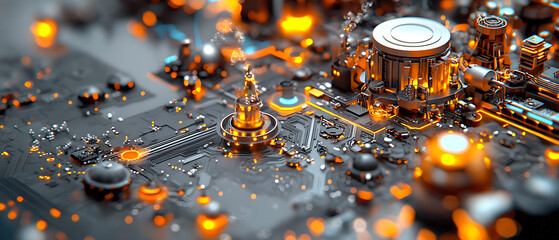 Poster - Futuristic urban technology landscape virtual city digital artwork sci-fi environment close-up view innovation concept