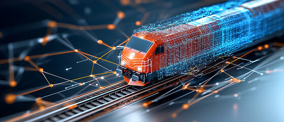 Poster - Innovative train technology modern railways digital art urban environment close-up perspective future mobility concept