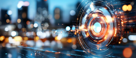 Poster - Dynamic technology showcase urban environment digital art futuristic landscape aerial view innovation in motion