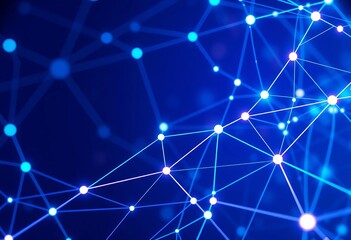 Poster - Abstract blue network, glowing lines connect nodes, futuristic tech background, artificial intelligence, networking