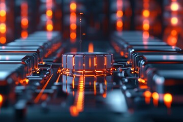 Poster - Exploring futuristic technology with glowing circuits in a high-tech environment