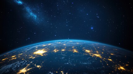 Poster - Night sky bursting with stars as seen from the International Space Station, Earth curve glowing below