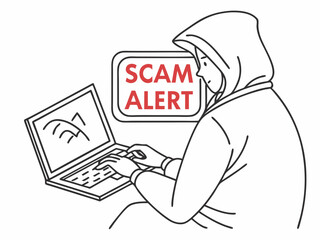 Poster - minimalist line art of hooded hacker with laptop