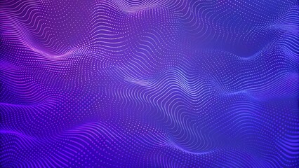 Leinwandbilder - Bright wavy background. Glowing dots and lines. Neon light. Wave element for design. Smooth particle waves. Dynamic techno wallpaper. Violet and blue colors. Futuristic abstract digital landscape