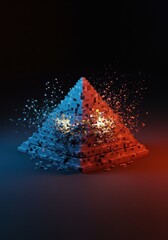 Poster - Digital Pyramid Disintegration: A Neon Fractured Geometry Abstract Art