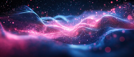 Poster - Abstract Cosmic Nebula: Pink and Blue Celestial Waves