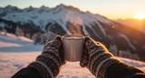 Hands holding hot cocoa in winter, photo
