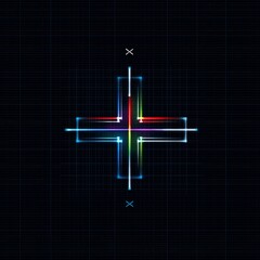 Poster - Abstract Geometric Cross with Neon Glow on Grid Background and Subtle X Markers.