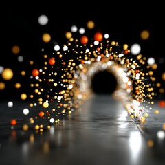 Poster - Abstract Glowing Sphere Tunnel: A Journey Through Light and Shadow on a Polished Surface.
