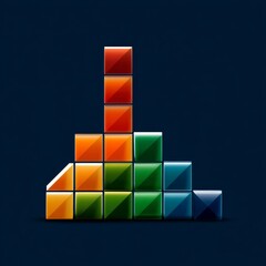 Aufkleber - Colorful Cube Stack on Blue Background: Modern Abstract Geometric Design with Glossy Texture