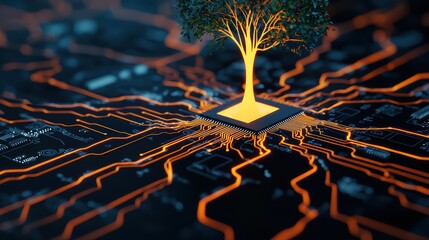 Poster - Concept of technology and nature integration with circuit tree