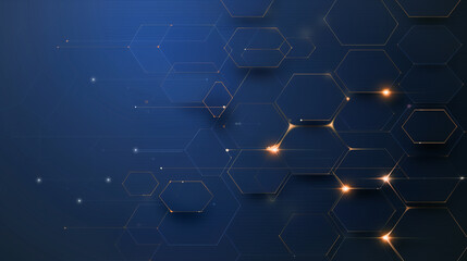 Poster - Digital Hexagons: A dynamic arrangement of interconnected, glowing hexagonal structures in a deep blue space, suggestive of technology, networking, and the digital realm. 