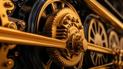 Poster - intricate details of a golden mechanical gear in high resolution