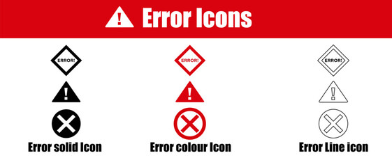 Poster - Collection of Error Warning and Alert Icons in Various Styles