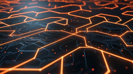 Poster - Abstract digital circuit background with glowing orange lines