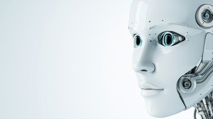 Poster - Futuristic close-up of a white android with blue illuminated eyes
