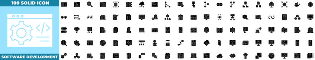 Software Development Solid Editable Icons set. Vector illustration in modern thin solid style of Software Development icons: software, develop, code, etc