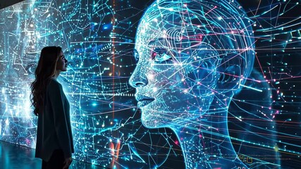 Fototapete - Exploring the future of technology through mesmerizing digital art at an innovative exhibition Generative AI