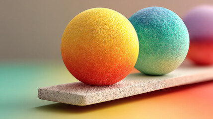 Poster - colorful textured spheres on a soft gradient background