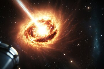 Poster - exploration of a supernova explosion in deep space with a bright light and surrounding stars