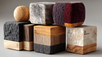 Poster - colorful wooden and stone textured blocks arranged in artistic display