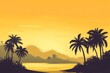 © Татьяна Евдокимова - Palm trees silhouetted against a beautiful yellow sunset on a tropical beach with hills in the background