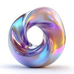 Poster - An iridescent, curved shape, 3D rendered against a white background