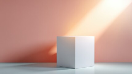 Poster - minimalistic empty podium with atmospheric volumetric lighting is set against vibrant color background