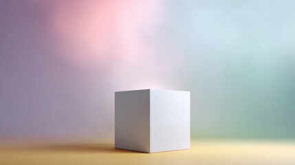 Aufkleber - minimalistic empty podium with atmospheric volumetric lighting is set against vibrant color backgrou