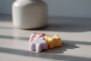 Poster - close-up of candy-colored kitchenware with silicone molds shaped like bears stars and hearts
