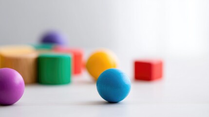 Poster - close-up of colorful educational toys focused on minimalistic clean arrangement with ample copy space