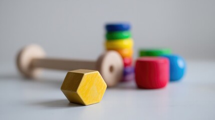 Poster - close-up of colorful educational toys focused on minimalistic clean arrangement with ample copy space