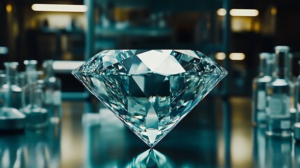 Aufkleber - A large, brilliant diamond sits prominently in a laboratory, surrounded by glass containers and tools